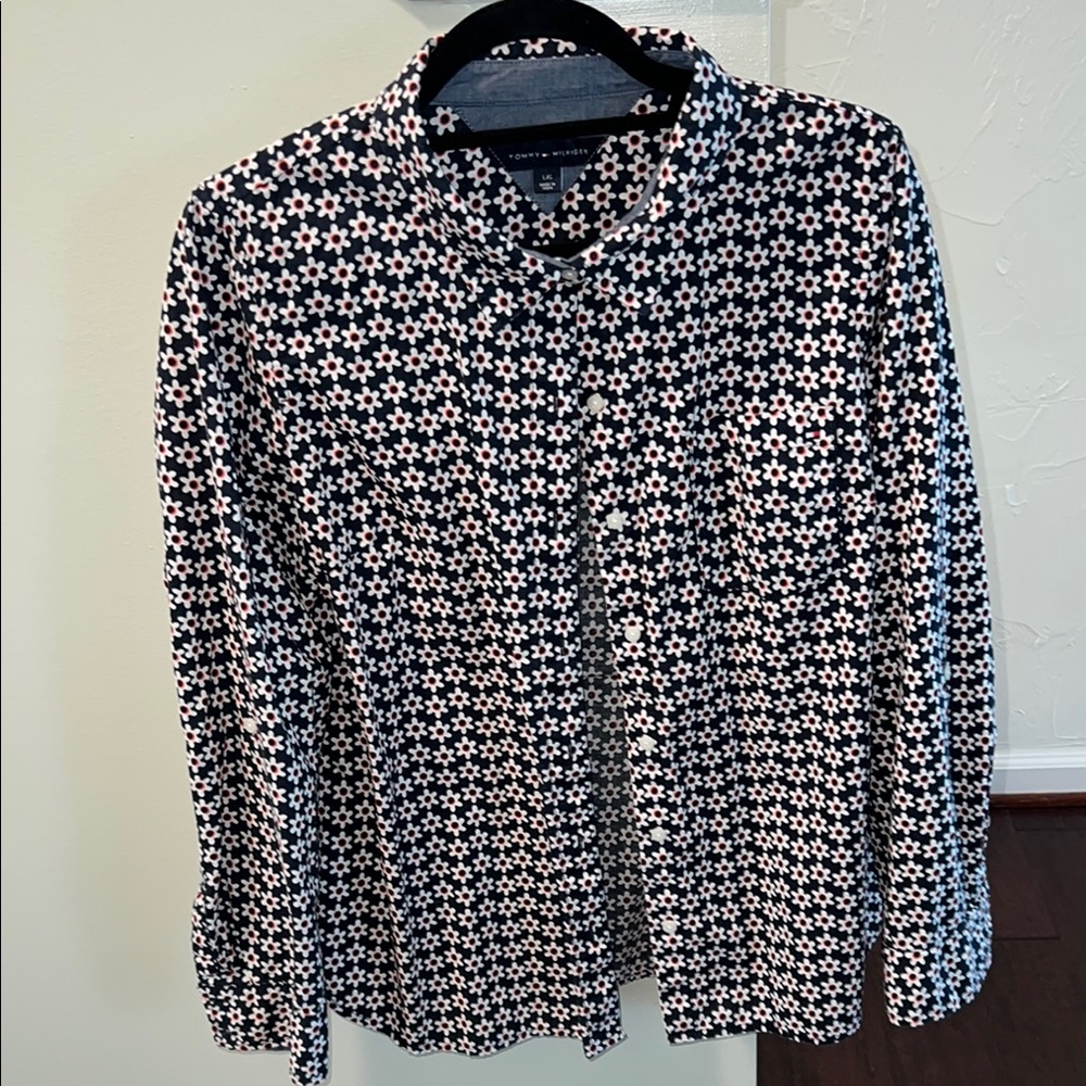 Tommy Hilfiger navy blue and White Floral Button Down Shirt